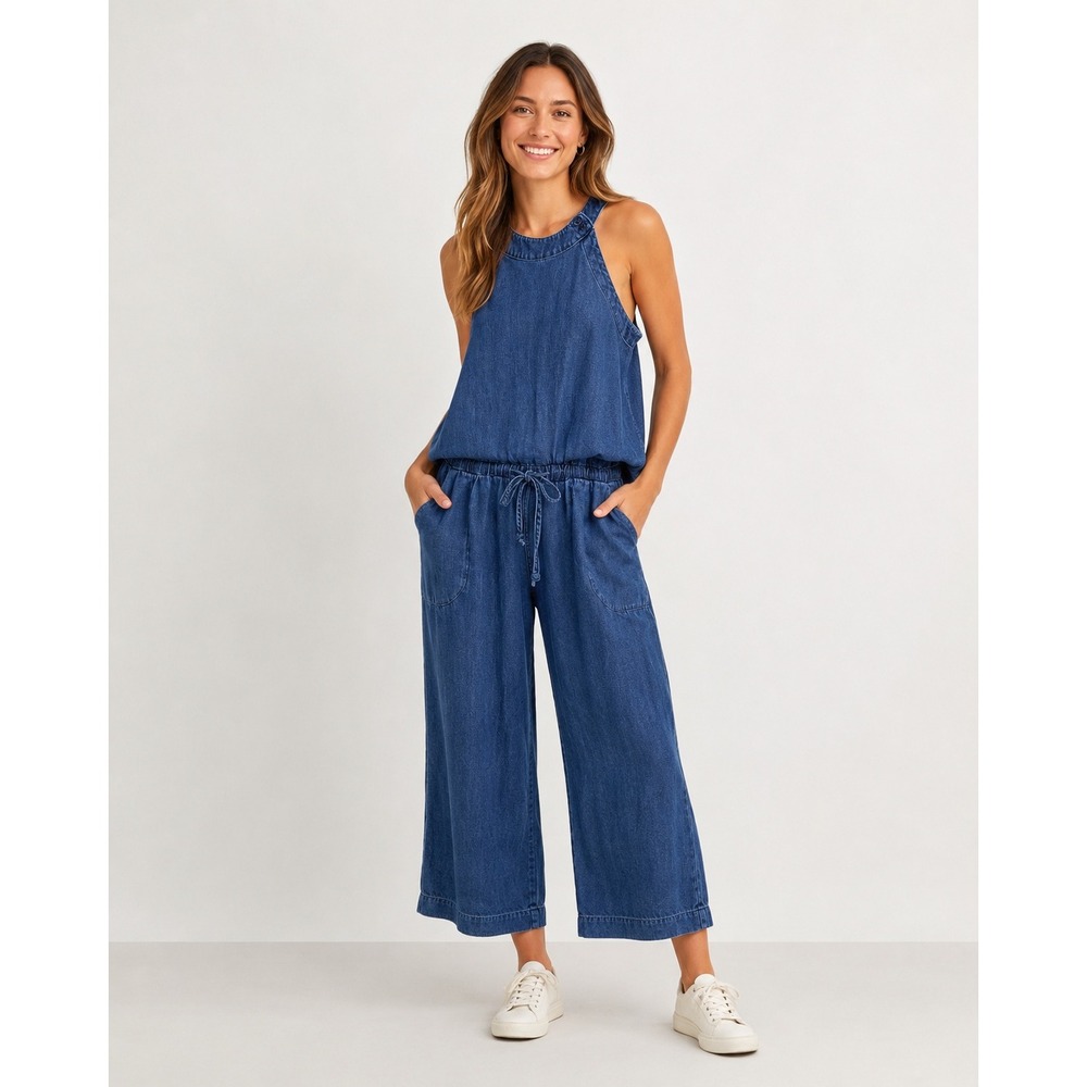 Cloth‎ & Stone Denim Jumpsuit Womens Medium Blue Jean Cotton Tencel Pockets